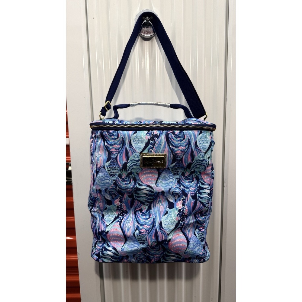 Lilly Pulitzer Insulated Market Wine Carrier Picnic Cooler Scale Up Blue Pink